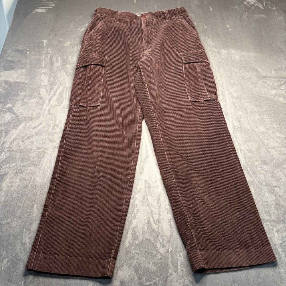 Vtg LL Bean Corduroy Cargo Pants Mens 32x30 Brown Straight Leg Baggy Wide Y2K